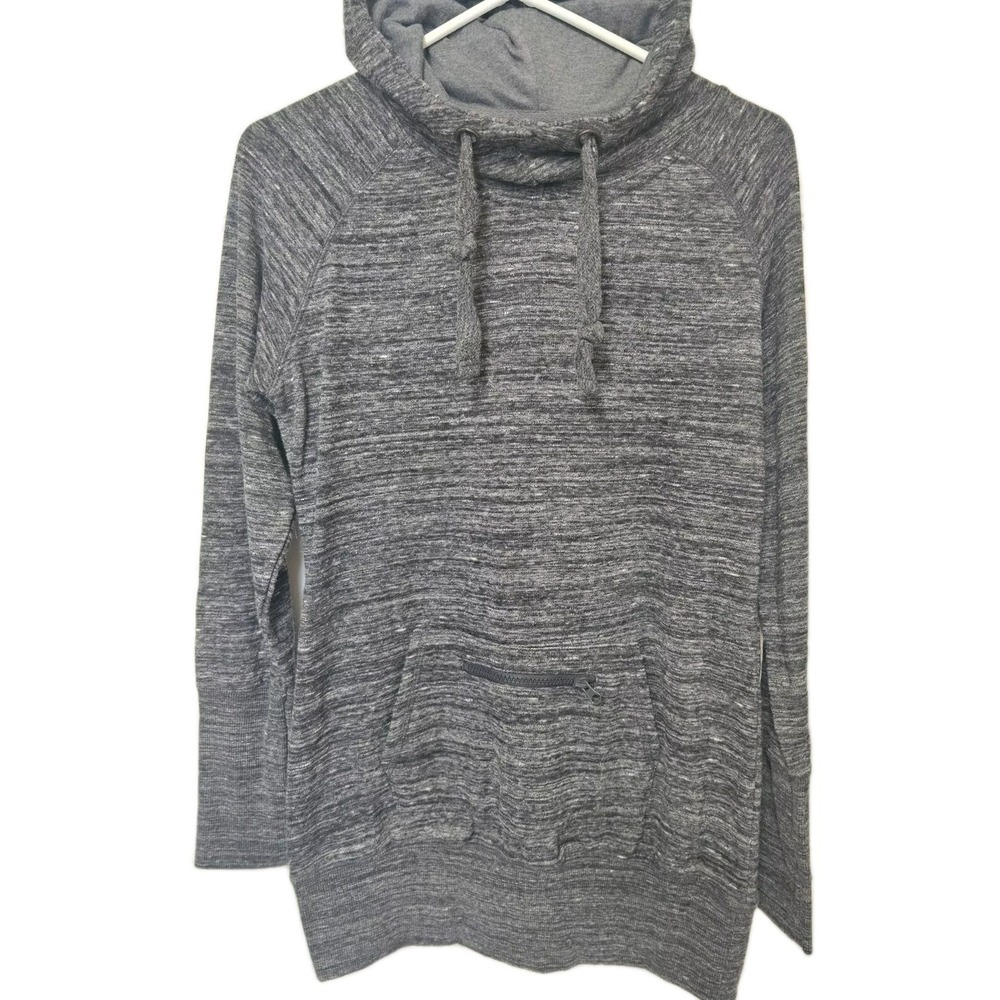 Jo & Co‎ Jeans Hoodie Pullover Womens Large  Gray White Knit Long Sleeve EUC